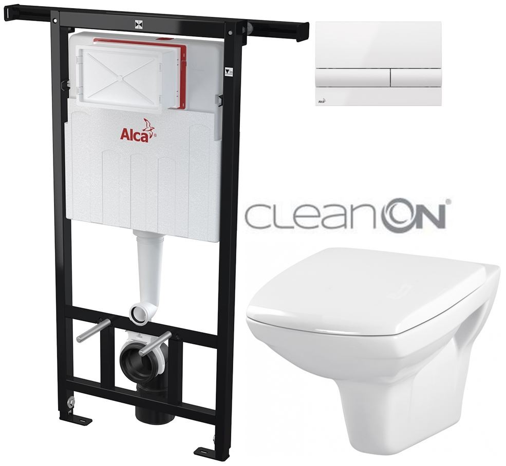 Předstěnový instalační systém s bílým tlačítkem M1710 + WC CERSANIT CLEANON CARINA  + SEDÁTKO AM102/1120 M1710 CA1