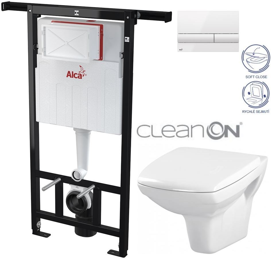 Předstěnový instalační systém s bílým tlačítkem M1710 + WC CERSANIT CLEANON CARINA + SEDÁTKO AM102/1120 M1710 CA2