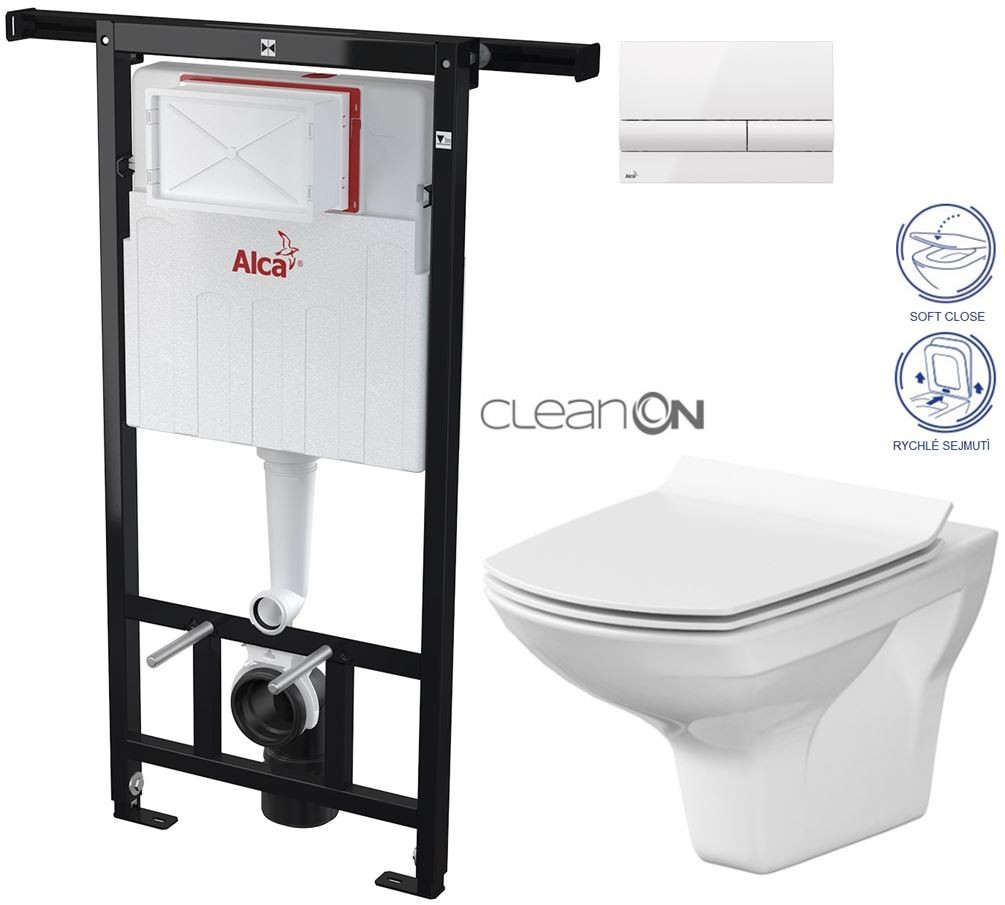 Předstěnový instalační systém s bílým tlačítkem M1710 + WC CERSANIT CLEANON CARINA + SEDÁTKO AM102/1120 M1710 CA3
