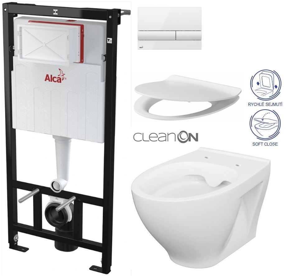 Předstěnový instalační systém s bílým tlačítkem M1710 + WC CERSANIT CLEANON MODUO + SEDÁTKO AM101/1120 M1710 MO1