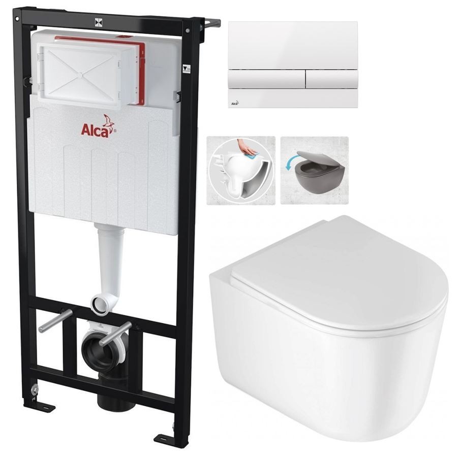 Předstěnový instalační systém s bílým tlačítkem M1710 + WC DEANTE Jasmin se sedátkem RIMLESS /VÍROVÉ SPLACH/ AM101/1120 M1710 JA1