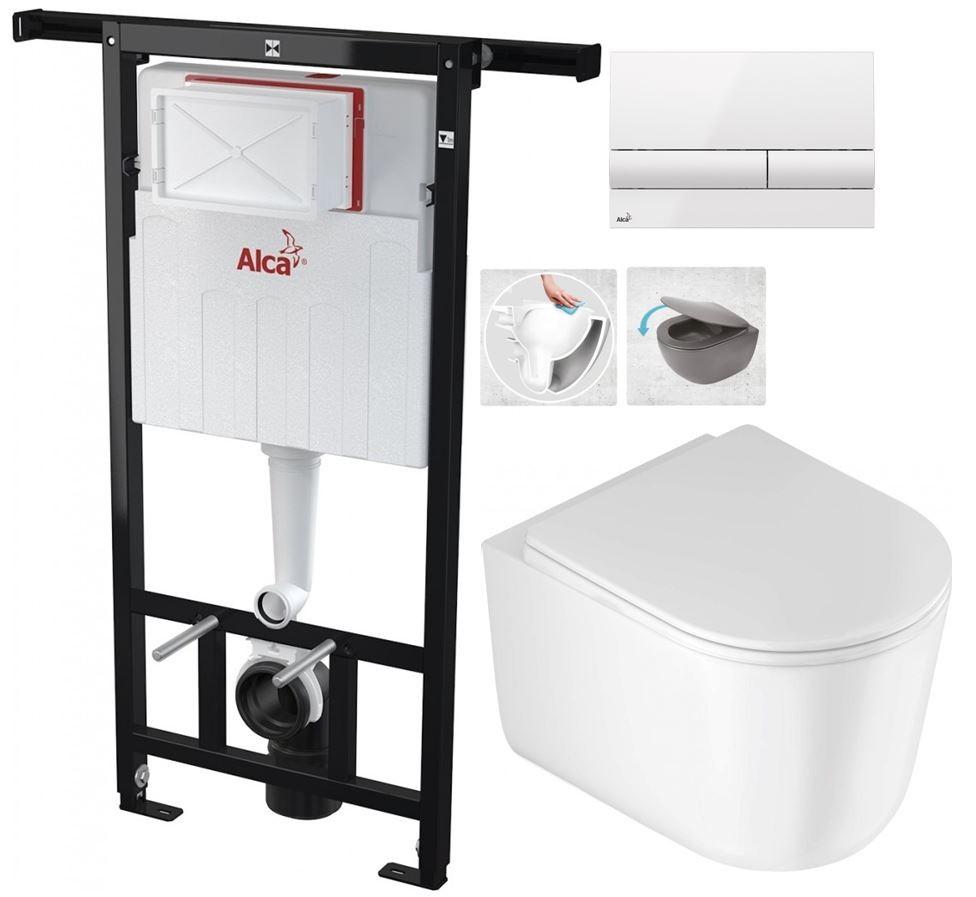 Předstěnový instalační systém s bílým tlačítkem M1710 + WC DEANTE Jasmin se sedátkem RIMLESS /VÍROVÉ SPLACH/ AM102/1120 M1710 JA1