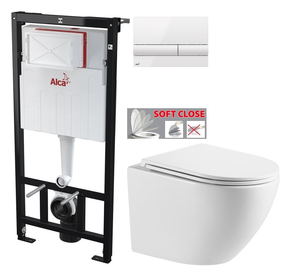 Předstěnový instalační systém s bílým tlačítkem M1710 + WC INVENA LIMNOS /VÍROVÉ SPLACH/ WITH SOFT, včetně soft/close sedátka AM101/1120 M1710 LI1