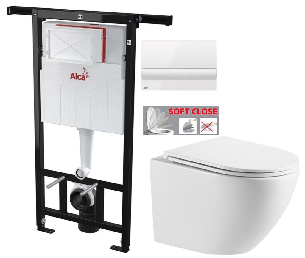 Předstěnový instalační systém s bílým tlačítkem M1710 + WC INVENA LIMNOS /VÍROVÉ SPLACH/ WITH SOFT, včetně soft/close sedátka AM102/1120 M1710 LI1