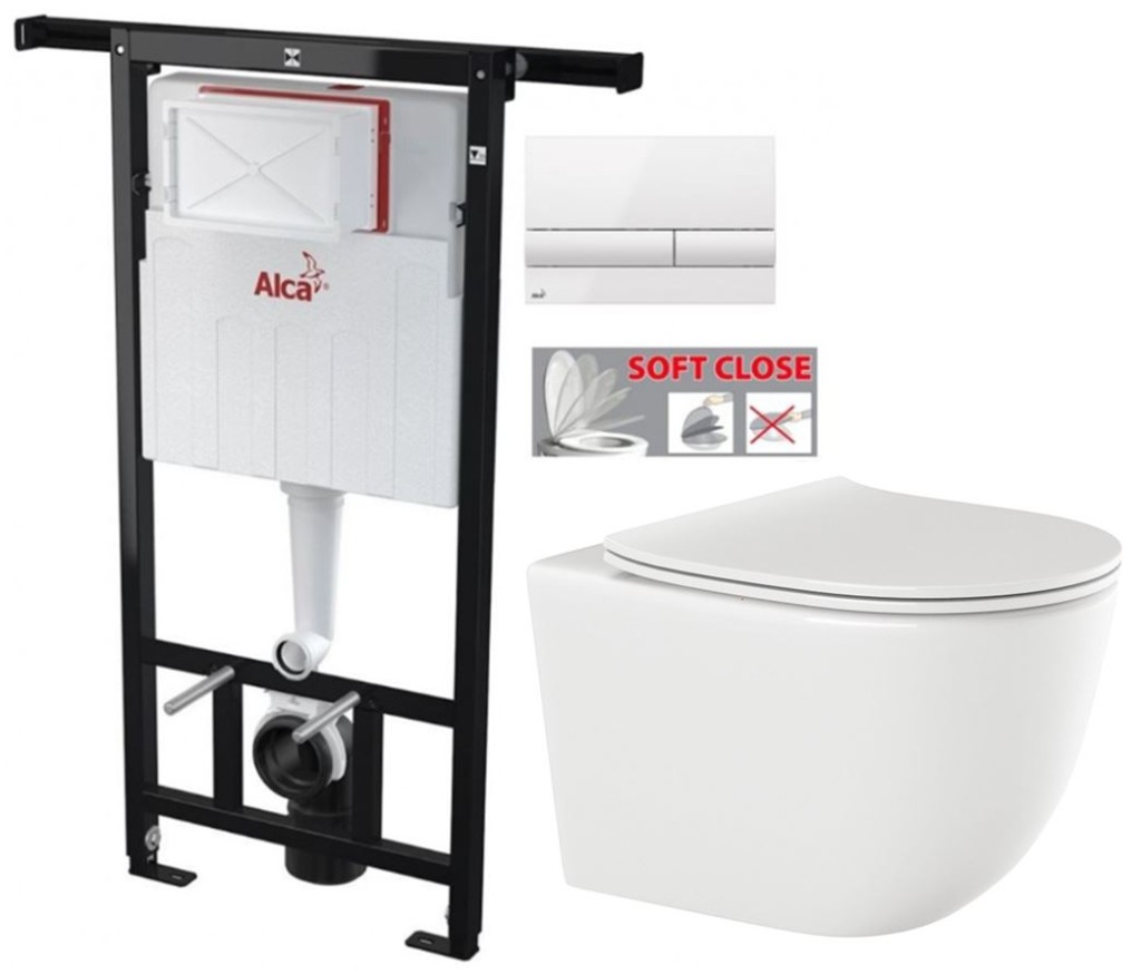 Předstěnový instalační systém s bílým tlačítkem M1710 + WC INVENA TINOS  + SEDÁTKO AM102/1120 M1710 NO1