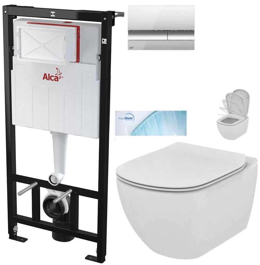 Předstěnový instalační systém s chromovým tlačítkem M1721 + WC Ideal Standard Tesi se sedátkem SoftClose, AquaBlade  AM101/1120 M1721 TE1