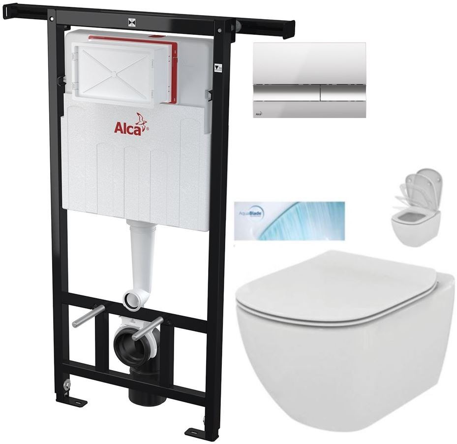 Předstěnový instalační systém s chromovým tlačítkem M1721 + WC Ideal Standard Tesi se sedátkem SoftClose, AquaBlade  AM102/1120 M1721 TE1