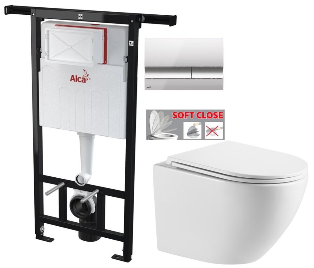 Předstěnový instalační systém s chromovým tlačítkem M1721 + WC INVENA LIMNOS /VÍROVÉ SPLACH/ WITH SOFT, včetně soft/close sedátka AM102/1120 M1721 LI1