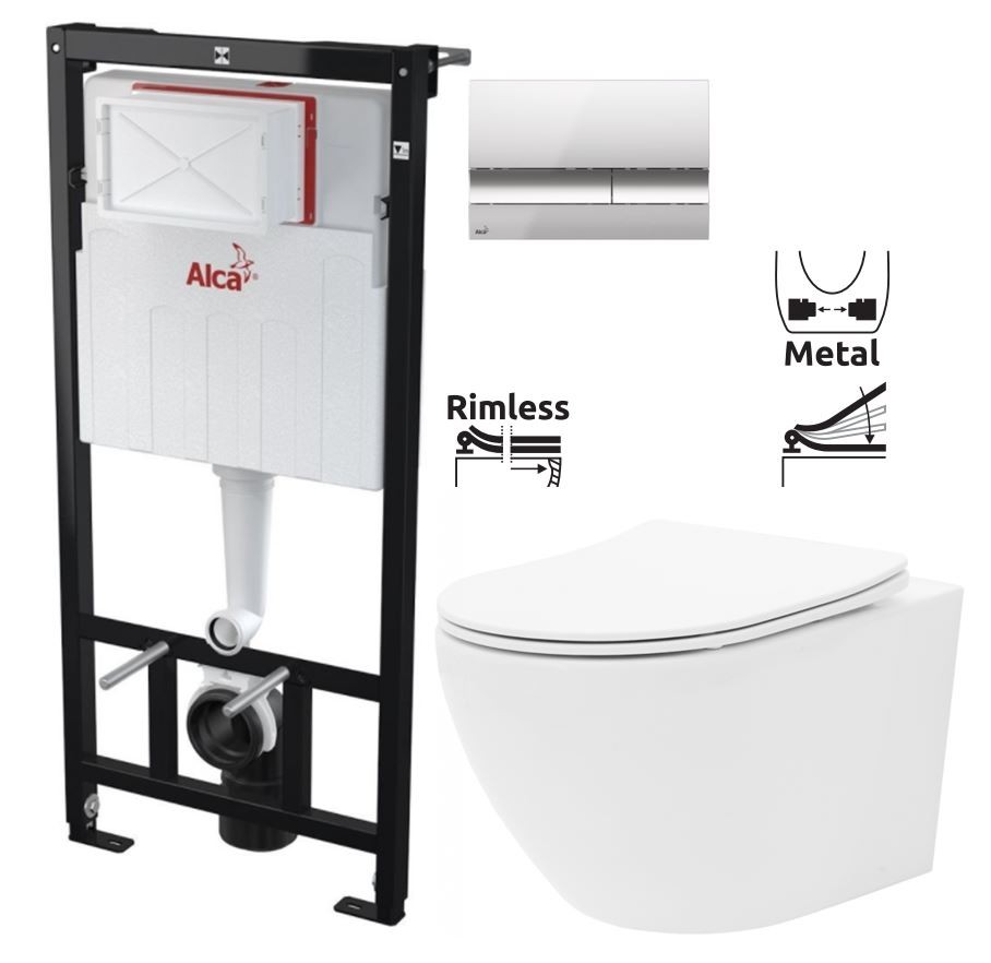 Předstěnový instalační systém s chromovým tlačítkem M1721 + WC REA Carlo Flat Mini Rimless + SEDÁTKO AM101/1120 M1721 CF1