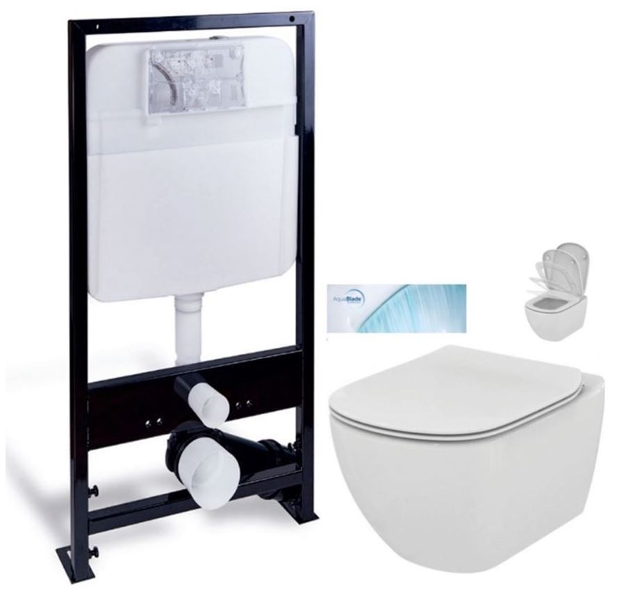PRIM předstěnový instalační systém bez tlačítka + WC Ideal Standard Tesi se sedátkem SoftClose, AquaBlade  PRIM_20/0026 X TE1