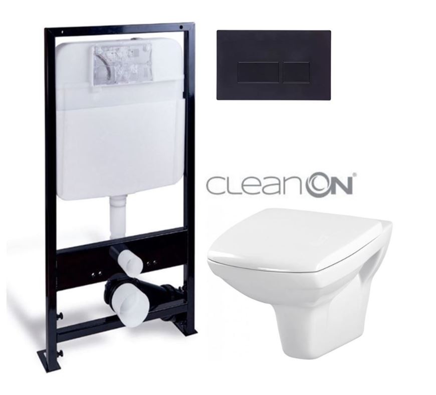 PRIM předstěnový instalační systém s černým tlačítkem  20/0044 + WC CERSANIT CLEANON CARINA + SEDÁTKO PRIM_20/0026 44 CA2
