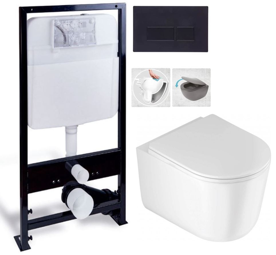 PRIM předstěnový instalační systém s černým tlačítkem  20/0044 + WC DEANTE Jasmin se sedátkem RIMLESS /VÍROVÉ SPLACH/ PRIM_20/0026 44 JA1