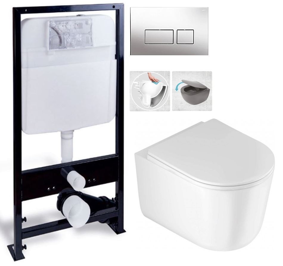 PRIM předstěnový instalační systém s chromovým tlačítkem  20/0041 + WC DEANTE Jasmin se sedátkem RIMLESS /VÍROVÉ SPLACH/ PRIM_20/0026 41 JA1