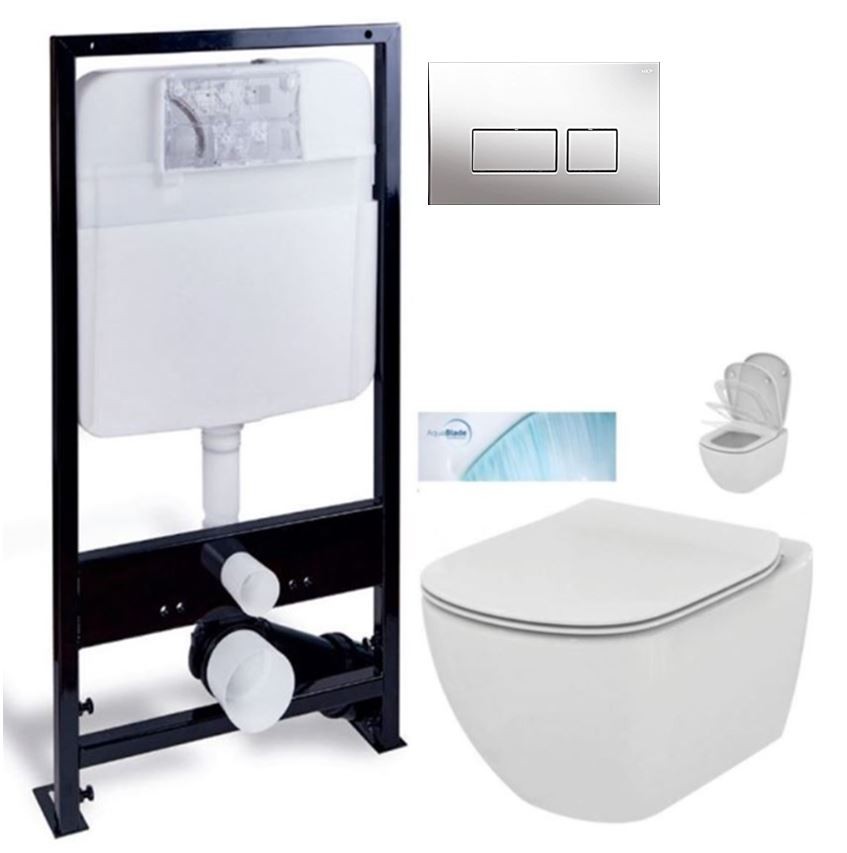 PRIM předstěnový instalační systém s chromovým tlačítkem  20/0041 + WC Ideal Standard Tesi se sedátkem SoftClose, AquaBlade  PRIM_20/0026 41 TE1