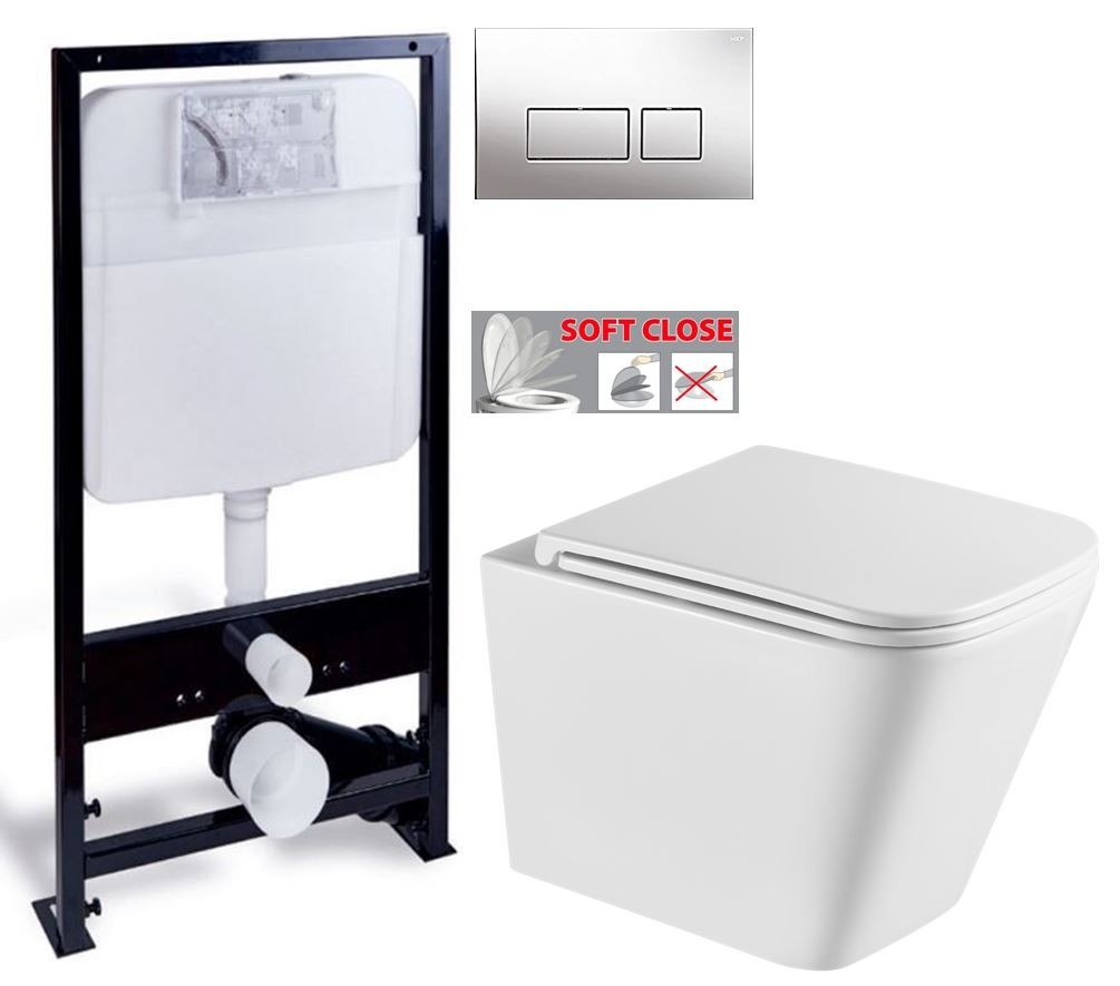 PRIM předstěnový instalační systém s chromovým tlačítkem  20/0041+ WC INVENA FLORINA /VÍROVÉ SPLACH/ WITH SOFT, včetně soft/close sedátka PRIM_20/0026 41 FL1