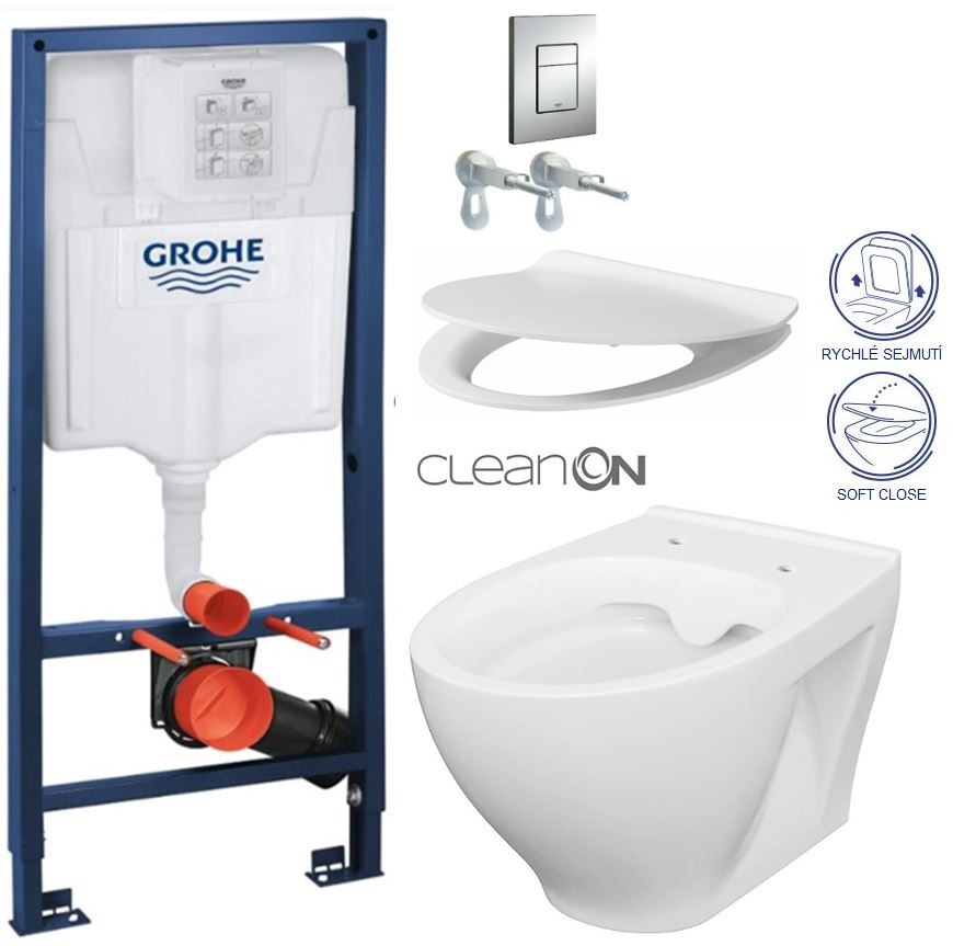 Rapid SL pro závěsné WC 38528SET s chromovou deskou + WC CERSANIT CLEANON MODUO + SEDÁTKO 38772001 MO1