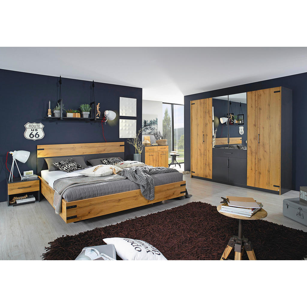 Rauch Möbel POSTEL, 160/200 cm, tmavě šedá, dub artisan