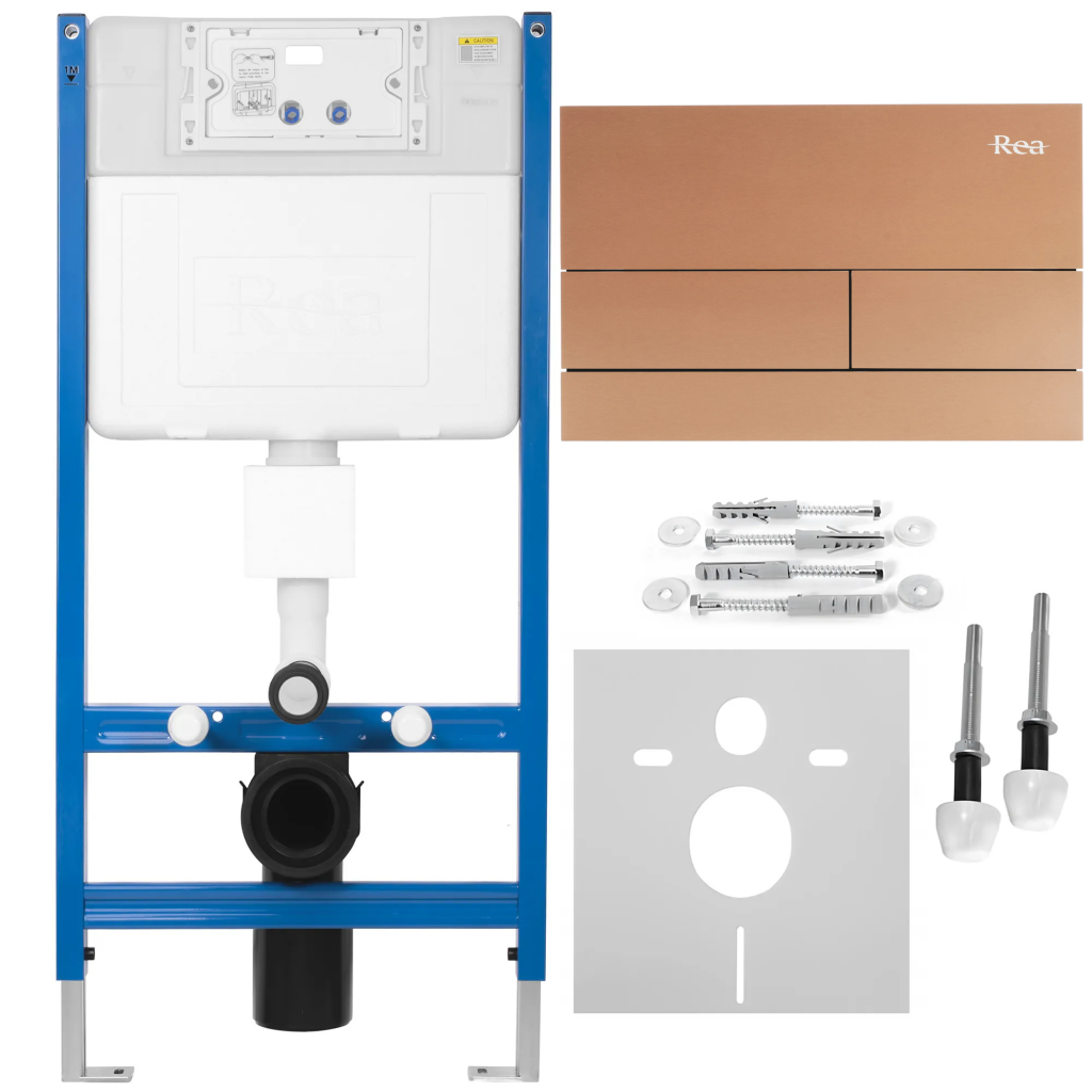REA/S Podomítkový WC systém K011A-Q + tlačítka T Brush Copper/Rose Gold KPL-E0053