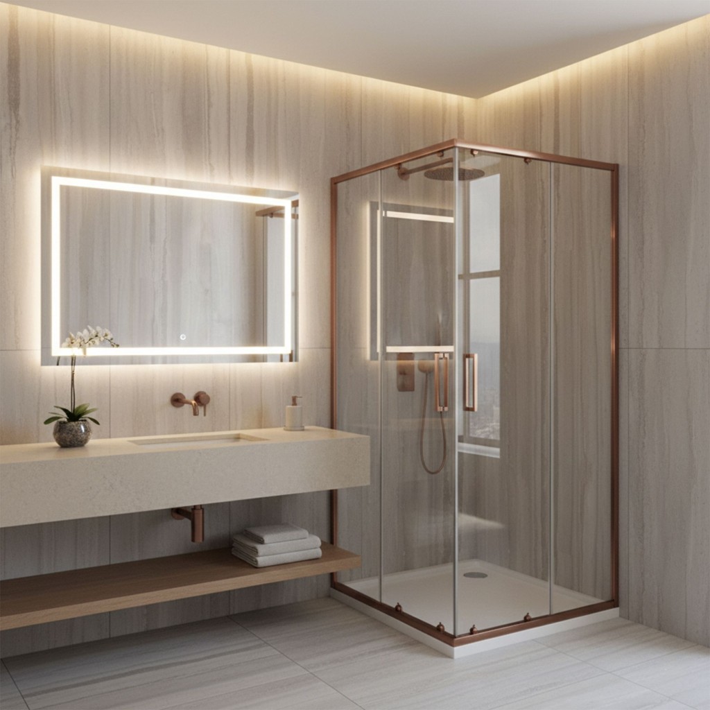 REA/S Sprchový kout City 90x90 Brush Copper Se sprchovou vaničkou Savoy KPL-K6984