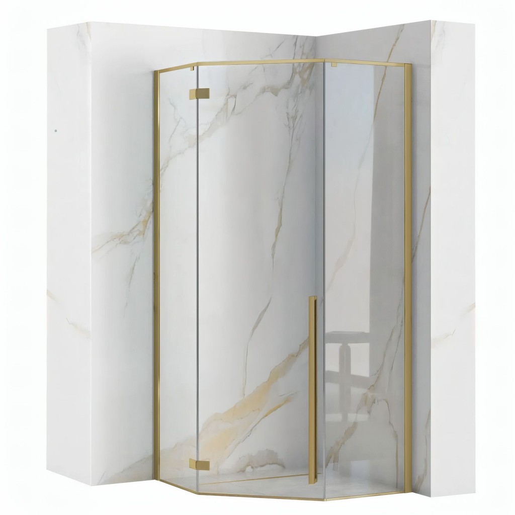 REA/S Sprchový kout DIAMOND 90x90 BRUSH GOLD + sprchová vanička Diamond, bílá KPL-K6506