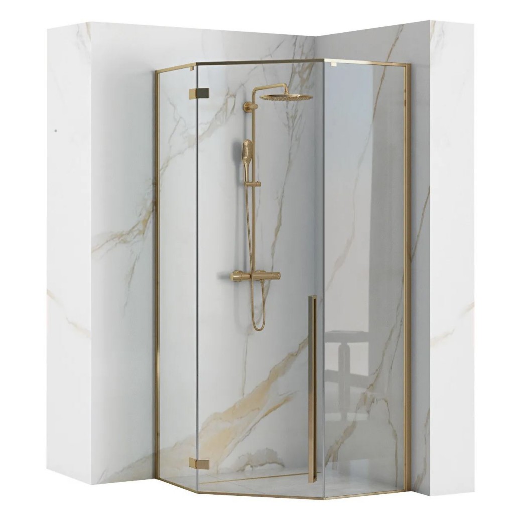 REA/S Sprchový kout DIAMOND 90x90 zlatá + sprchová vanička Diamond, bílá KPL-04904