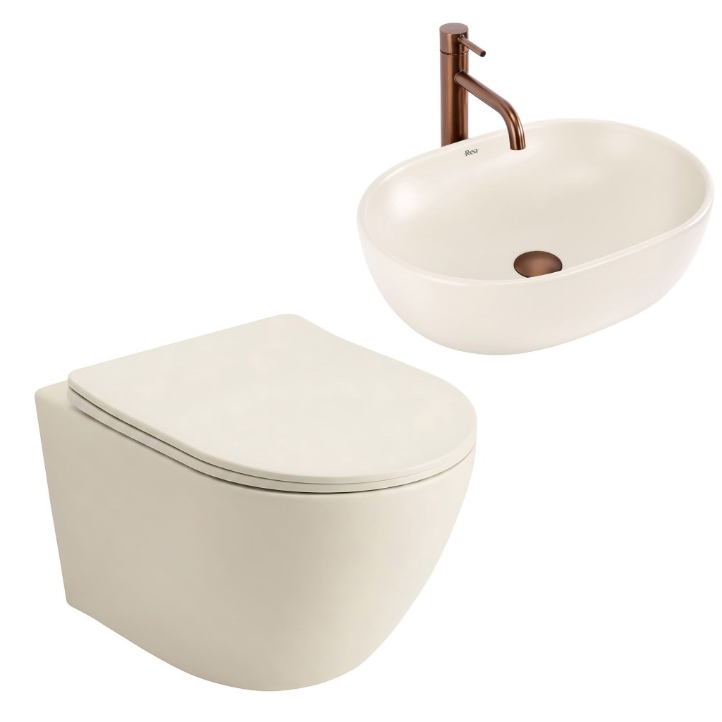 REA Sada Závěsné WC Focus + Umyvadlo na Desku Focus Creme KPL-C0363