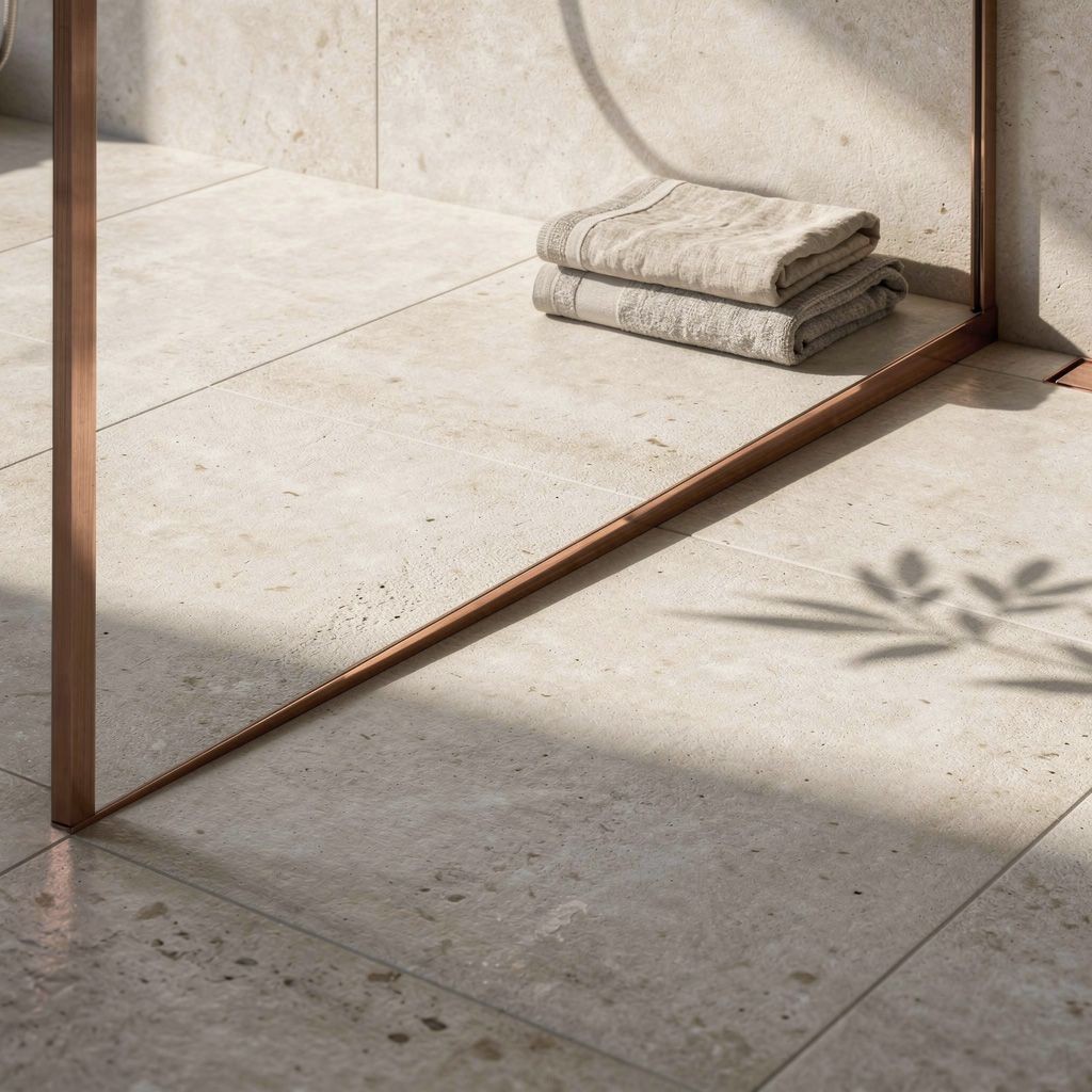 REA Spádová lišta sprchové vaničky 100cm Brush Copper vlevo REA-K9490
