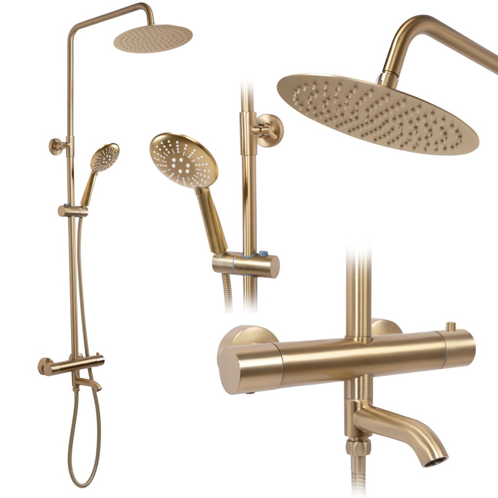 REA Sprchový set s termostatickou baterií 150mm s výtokem Lungo zlatá kartáčovaná REA-P6604