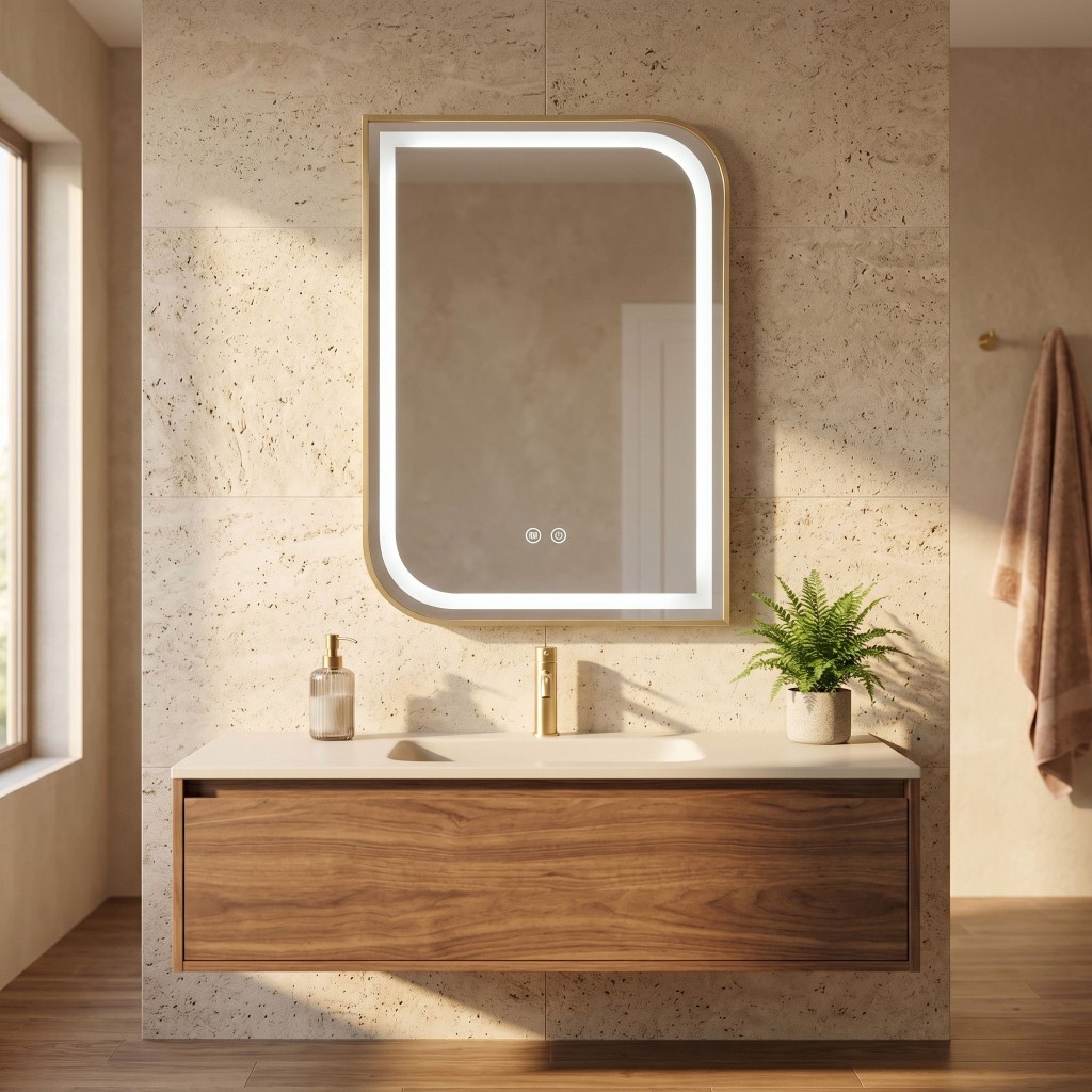 REA Zrcadlo LED ZONE 80X60 GOLD BRUSH HOM-00209