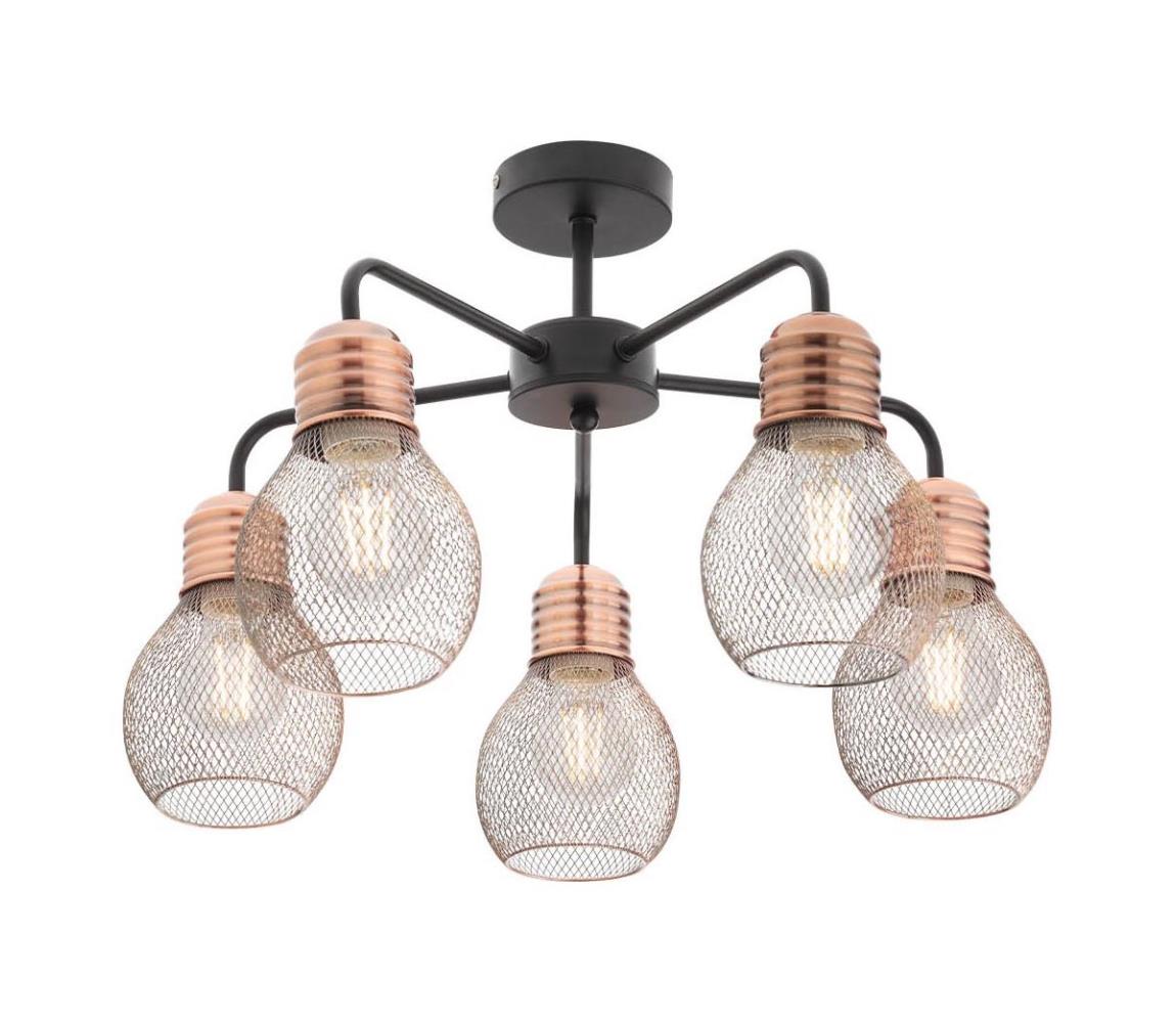 Redo 01-1577 - Lustr na tyči EDISON 5xE27/42W/230V pr. 53 cm černá/měděná 01-1577