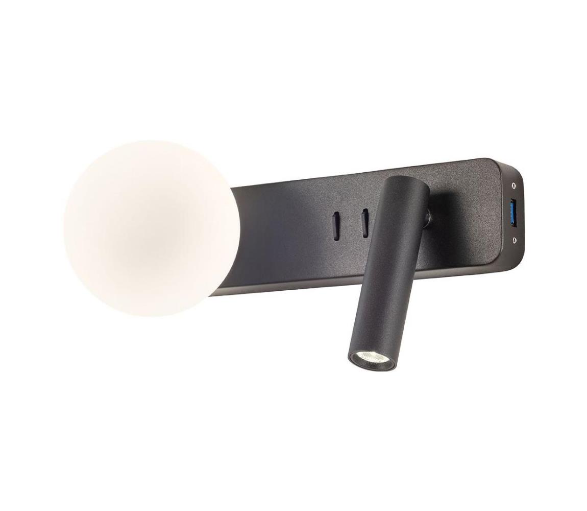 Redo 01-2994 - LED Nástěnné svítidlo OASIS LED/3W/230V+1xG9/10W USB CRI 90 černá 01-2994