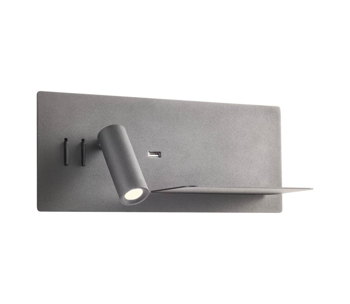 Redo 01-3316 - LED Nástěnné bodové svítidlo BROOK LED/8W/230V + LED/3W USB černá 01-3316