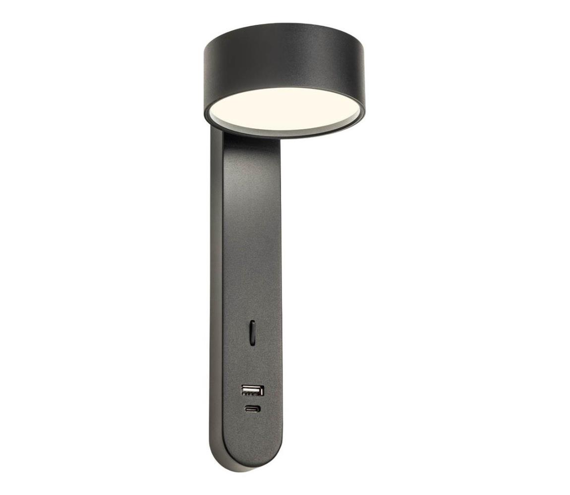 Redo 01-4643 - LED Nástěnné svítidlo SADES LED/6W/230V CRI 90 USB černá 01-4643