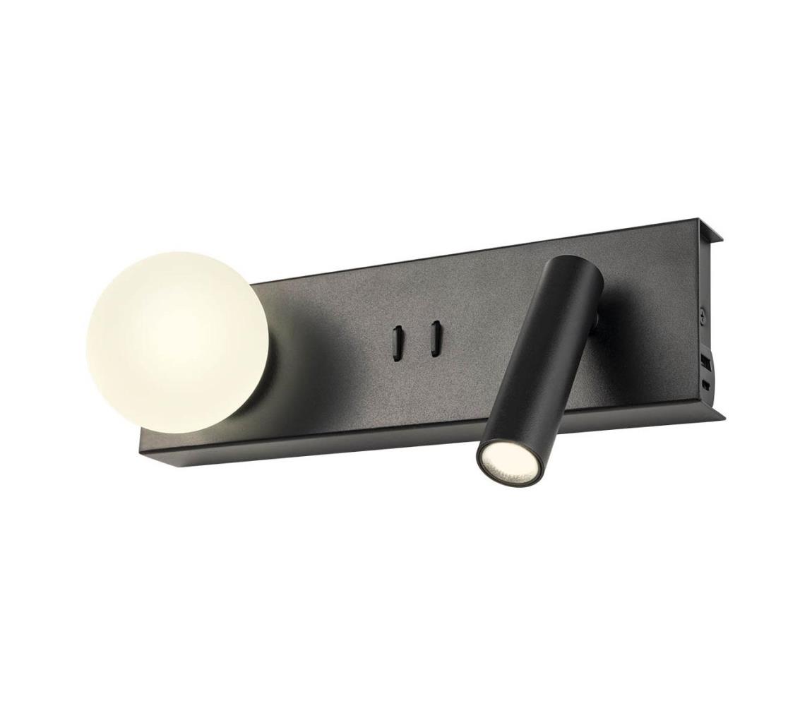 Redo 01-4663 - LED Nástěnné svítidlo NORMA LED/5W/230V + LED/3W CRI 90 USB černá 01-4663