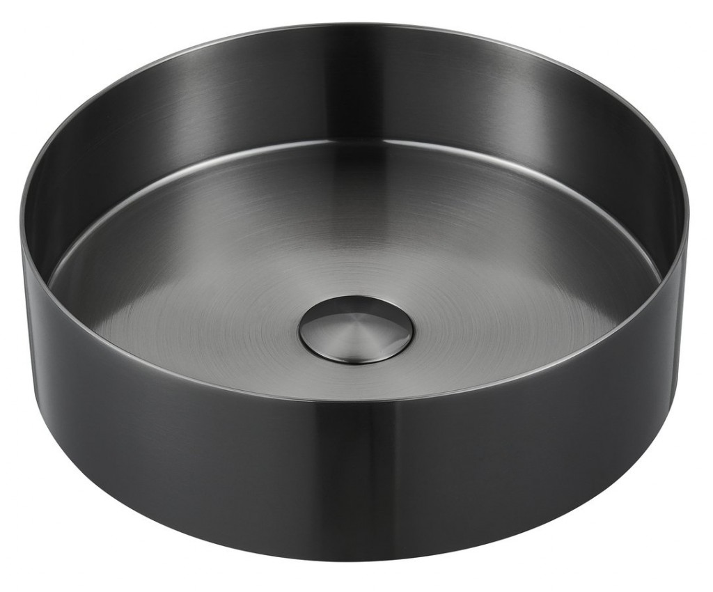 SAPHO AURUM nerezové umyvadlo na desku, průměr 38cm, včetně výpusti, gun metal AU101