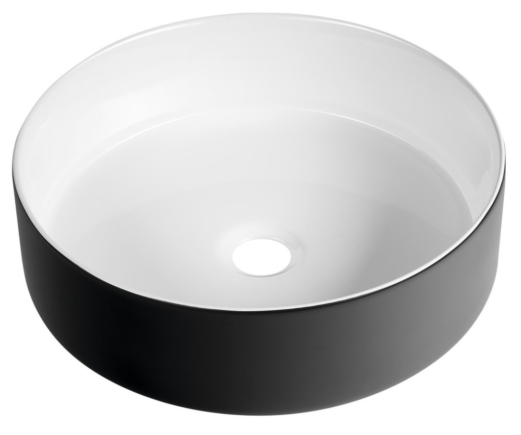 SAPHO FIASTRA keramické umyvadlo na desku, Ø 40cm, bílá/černá mat FT801B