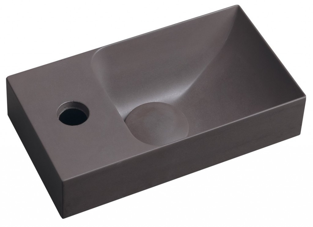 SAPHO PICCOLINO betonové umývátko 30,8x17cm, baterie vlevo, tmavě hnědá mat PK30015