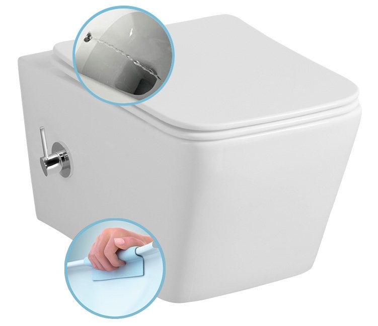 SAPHO PORTO CLEANWASH závěsná WC mísa Rimless, integrovaná baterie a bidet. sprška, 36x52cm, bílá PZ102RX