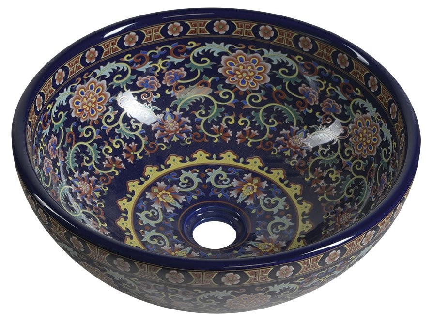 SAPHO PRIORI keramické umyvadlo na desku, Ø 41cm, fialová s ornamenty PI022