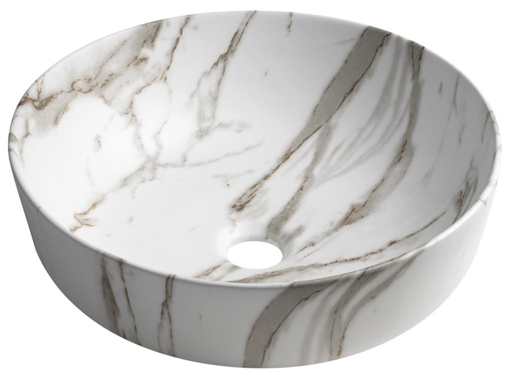 SAPHO RONDEA keramické umyvadlo na desku Ø 41cm, bianco carrara AR445BC