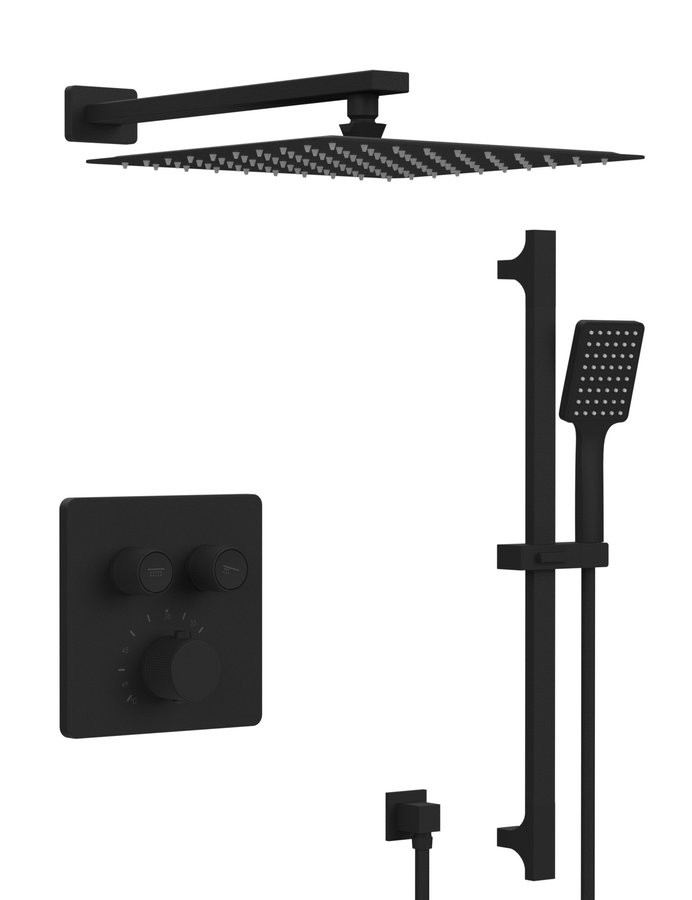 SAPHO SMART SELECT podomítkový sprchový set s termostatickou baterií, 2 výstupy, posuvný držák sprchy, černá mat RP042B-02