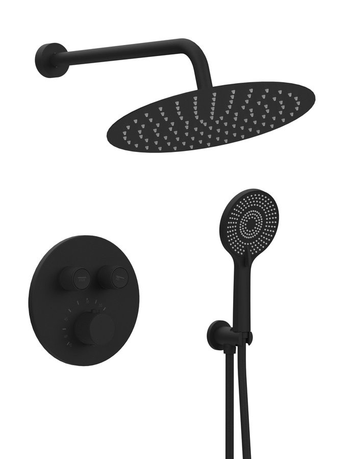 SAPHO SMART SELECT podomítkový sprchový set s termostatickou baterií, 2 výstupy, vyústění, černá mat RP032B-01