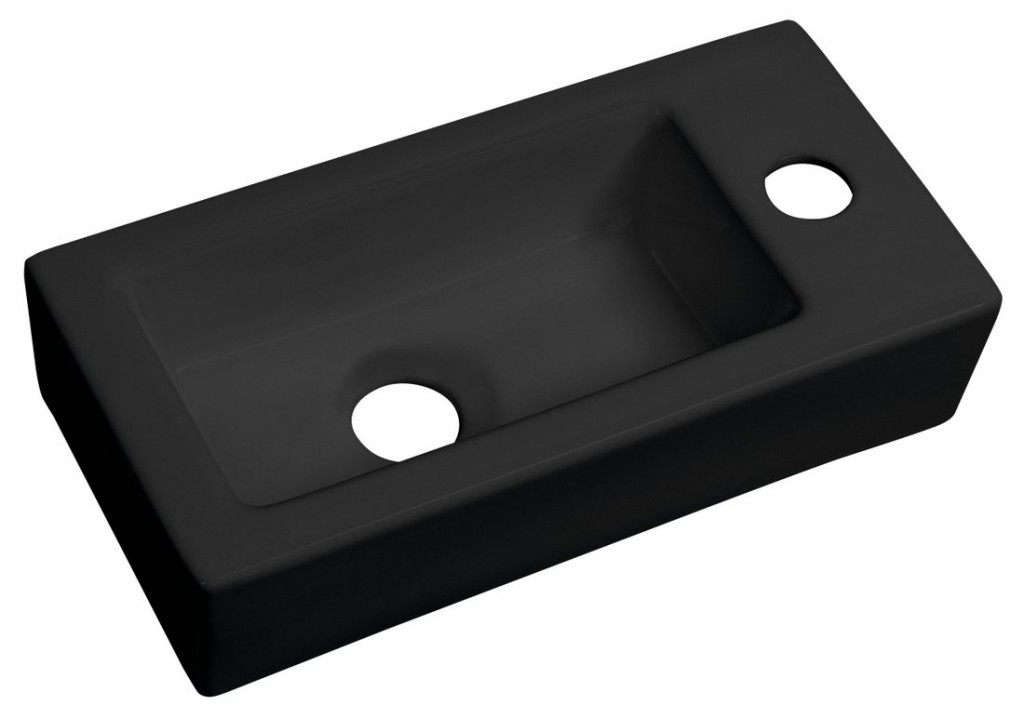 SAPHO ZOE keramické umývátko 37x18cm, otvor pro baterii vpravo, černá mat AR495B