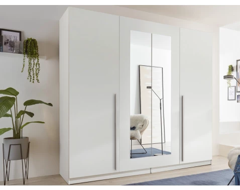 Šatní skříň se zrcadlem Cano, 228 cm, bílá