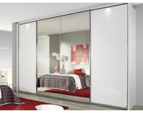 Šatní skříň Syncrono, 316 cm, bílá/zrcadlo