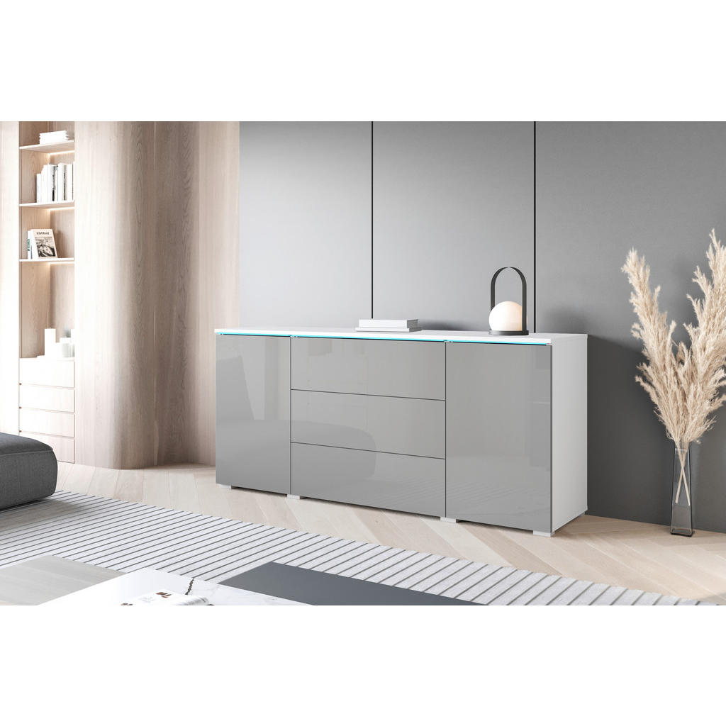 ŠIROKÁ KOMODA, bílá, vysoce lesklá šedá,