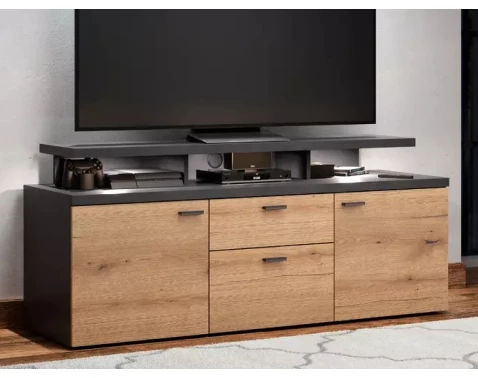 Široká TV skříňka Mood, 151 cm, dub evoke/optika kovu