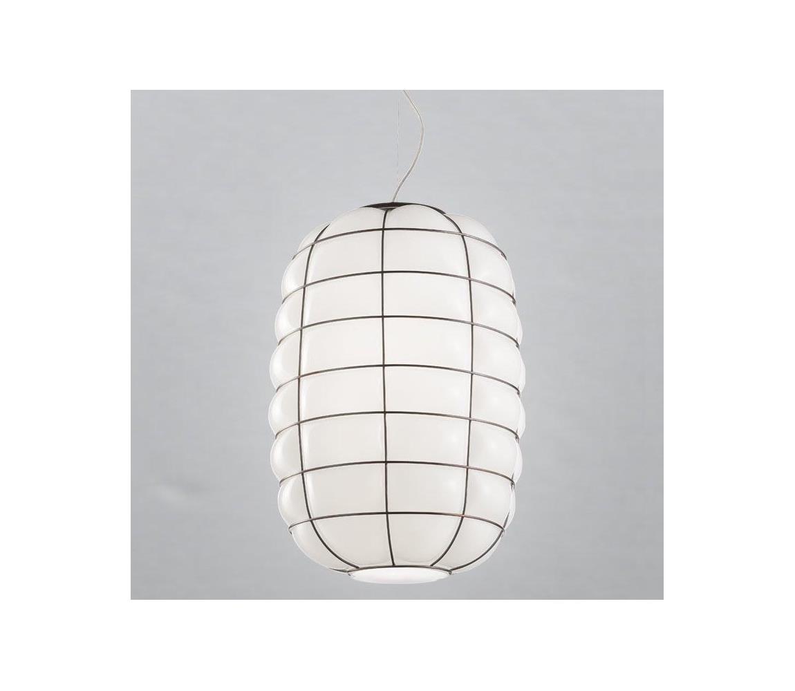 SIRU - Lustr na lanku LANTERNA 1xE27/60W/230V pr. 32 cm černá/bílá benátské sklo MS438-030BLL
