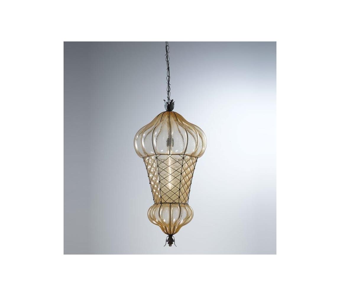 SIRU - Lustr na řetězu BABÀ 1xE27/60W/230V pr. 30 cm béžová/hnědá benátské sklo MS105-060ABV
