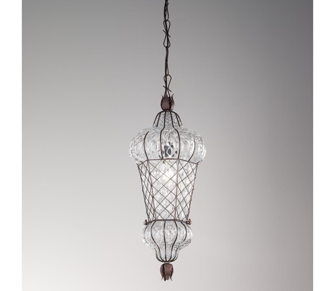 SIRU - Lustr na řetězu BABÀ 1xE27/60W/230V pr. 30 cm čirá/hnědá benátské sklo MS105-060CRB